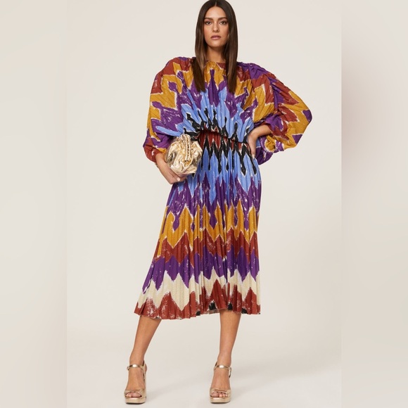 Stella Jean Pleated Tie Dye Blouson Dress - Picture 1 of 6